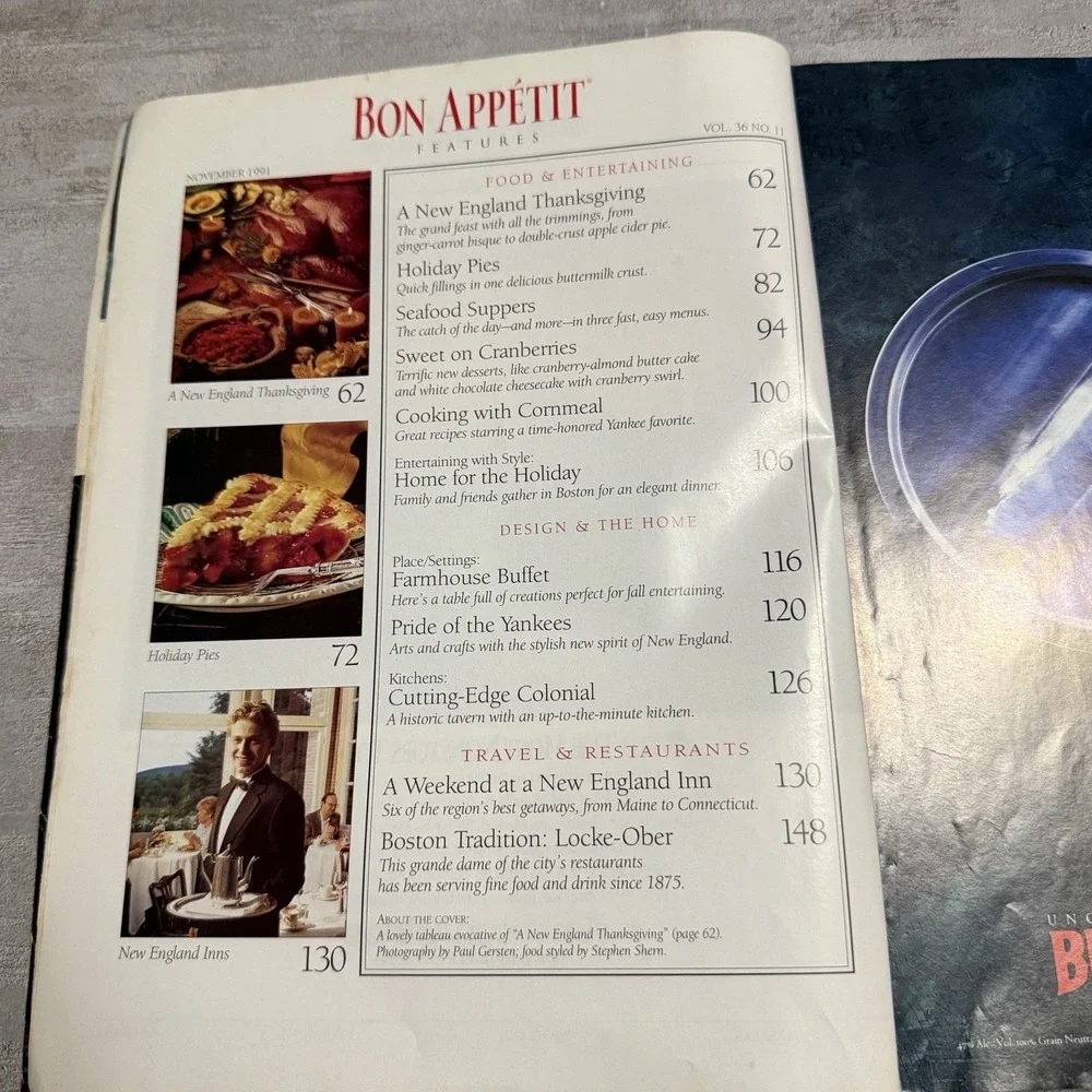 Bon Appetit Magazine New England Thanksgiving Cooking Recipe‎ November 1991